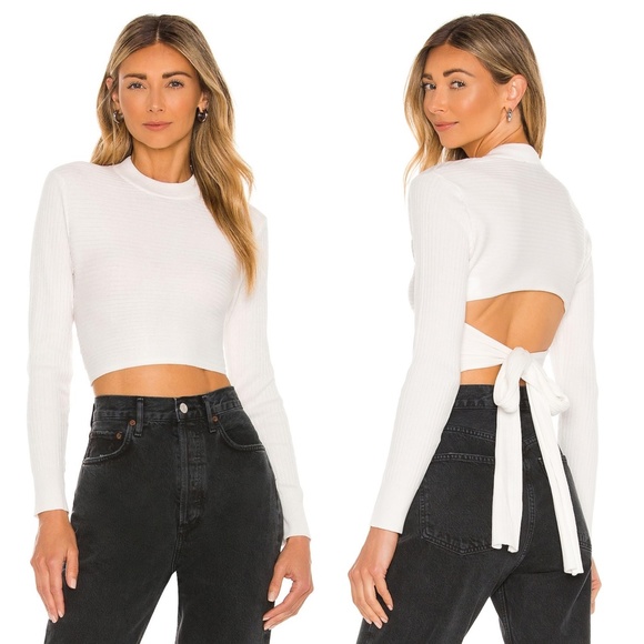 Bardot Tops - NEW BARDOT Orchid White RIBBED Knit CUTOUT Tie Back CROP TOP M